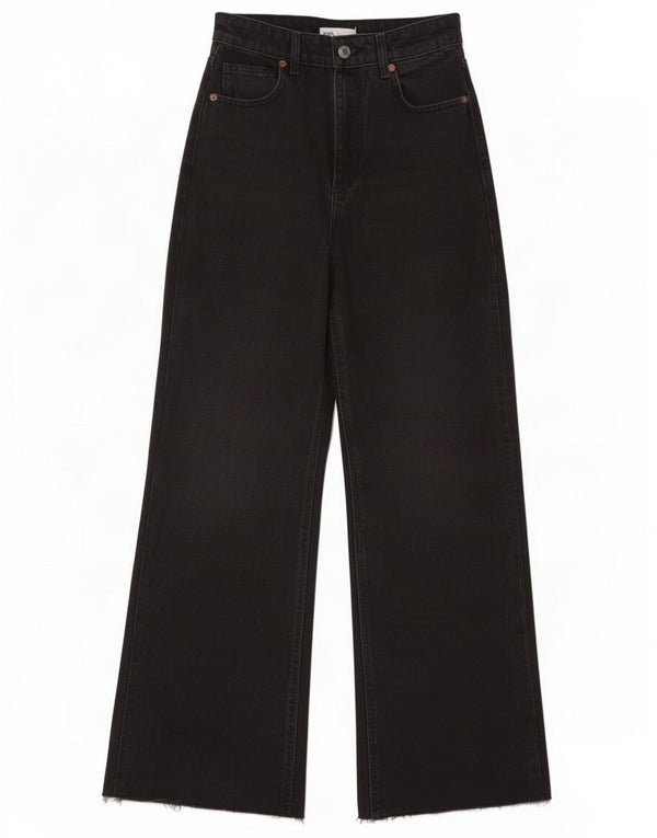 Zara Jeans feminino cintura alta com perna larga EU 36 XS W26 L29 preto