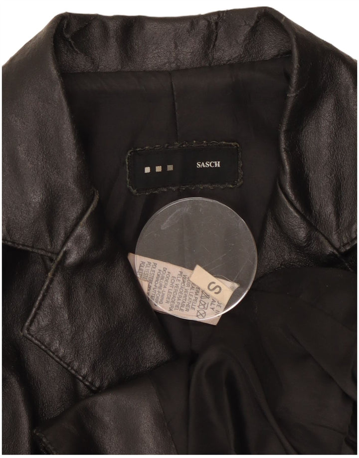 Jaqueta blazer feminina de couro com 2 botões Sasch Reino Unido 10 couro preto pequeno