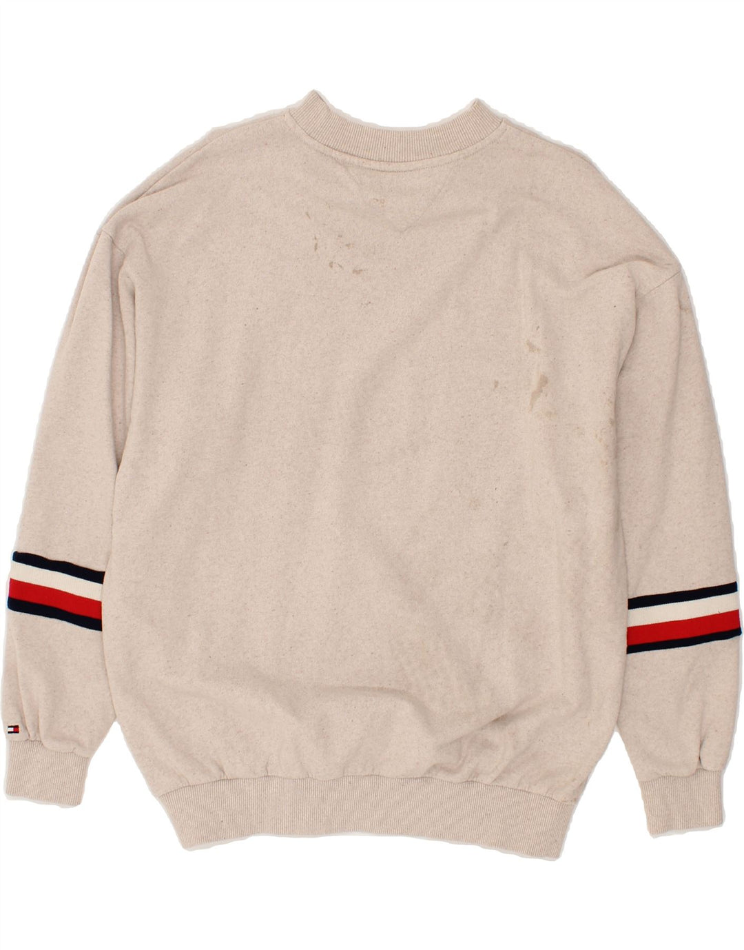 TOMMY HILFIGER Mens Graphic Sweatshirt Jumper Medium Beige Cotton Vintage Tommy Hilfiger and Second-Hand Tommy Hilfiger from Messina Hembry 