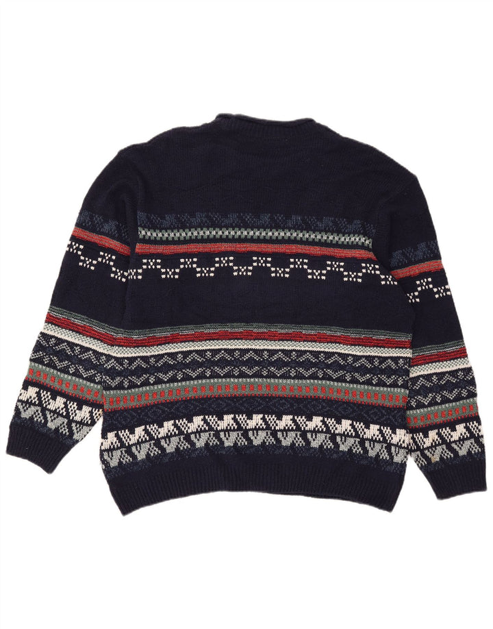 Suéter masculino Marks & Spencer com gola redonda grande azul marinho Fair Isle