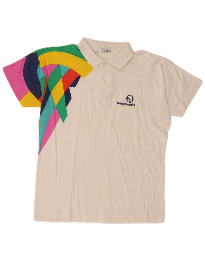 Camisa polo masculina Sergio Tacchini médio branco algodão colorblock