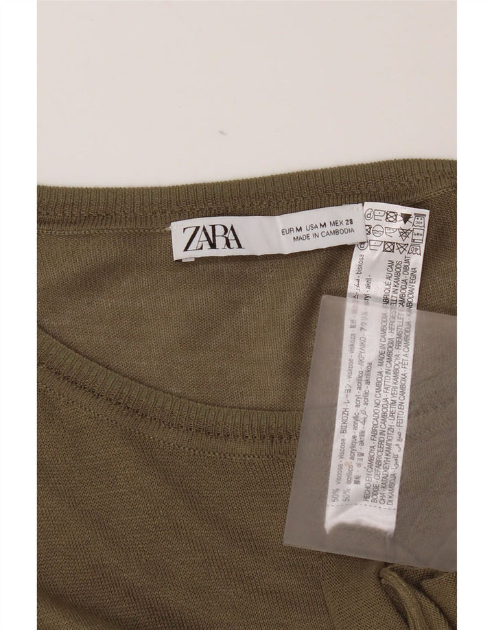 Zara Suéter feminino oversized com gola canoa Reino Unido 14 Viscose cáqui médio