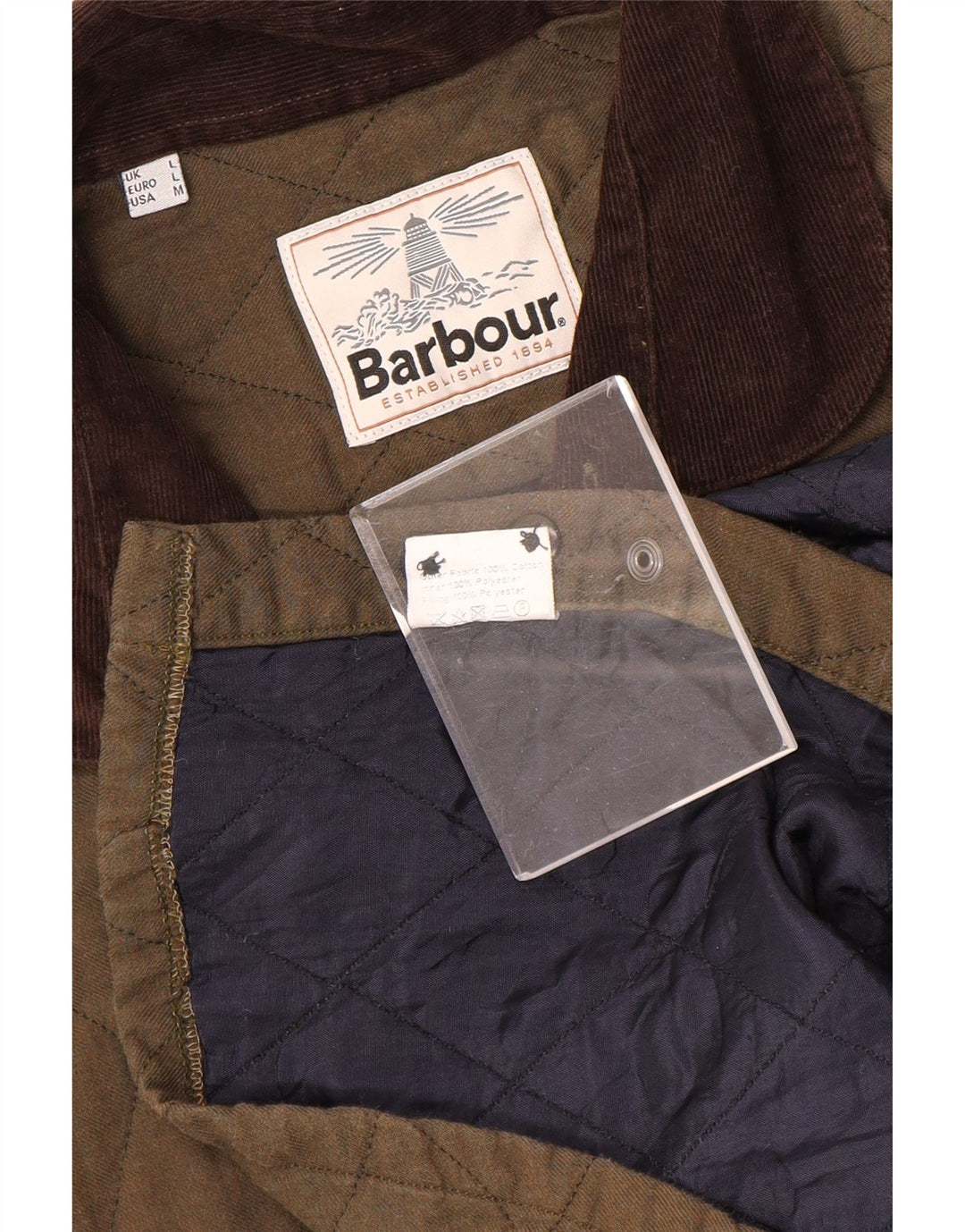 Jaqueta acolchoada masculina Barbour UK 40 grande algodão cáqui