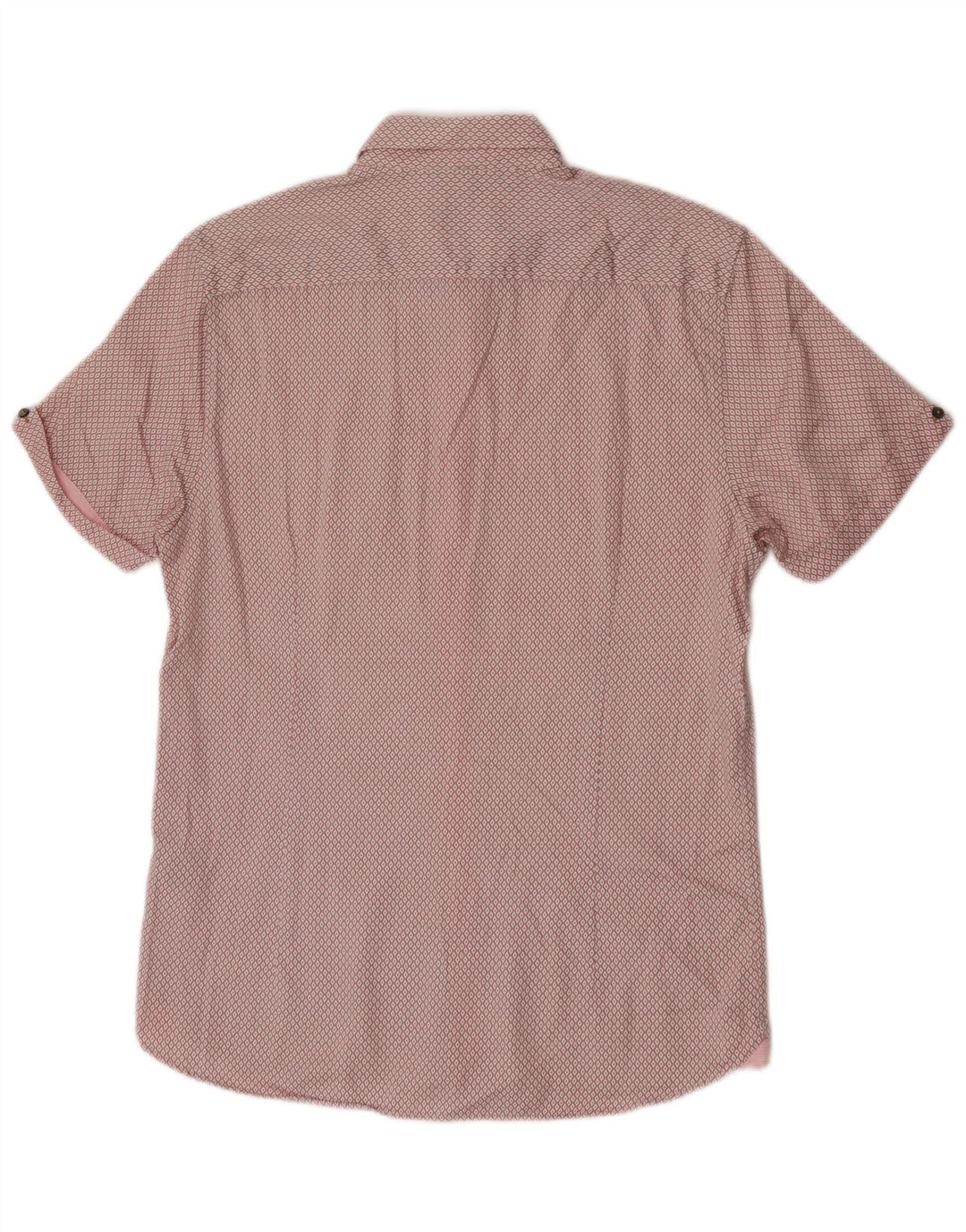 Camisa masculina de manga curta Ted Baker tamanho 3 médio rosa argyle/algodão diamante