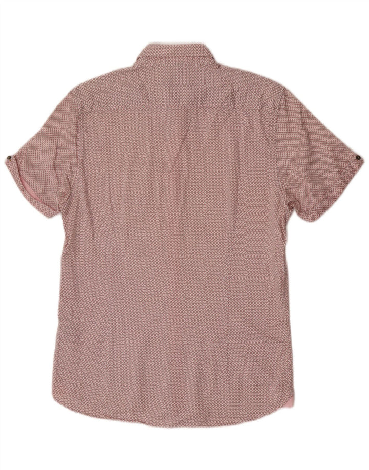 Camisa masculina de manga curta Ted Baker tamanho 3 médio rosa argyle/algodão diamante
