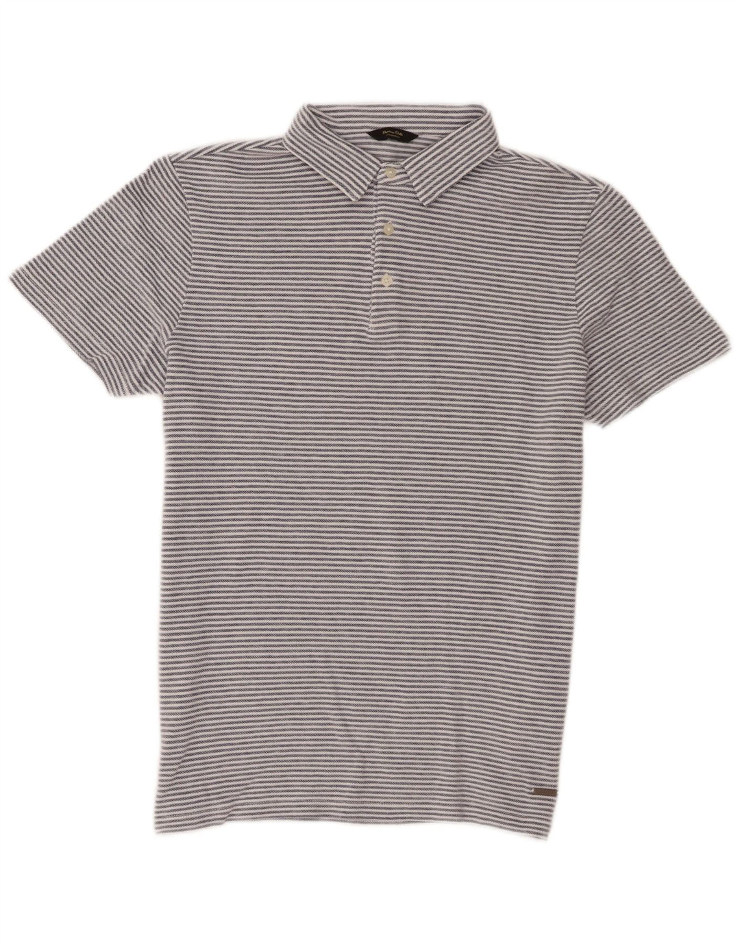 Camisa polo masculina Massimo Dutti de algodão listrado azul médio