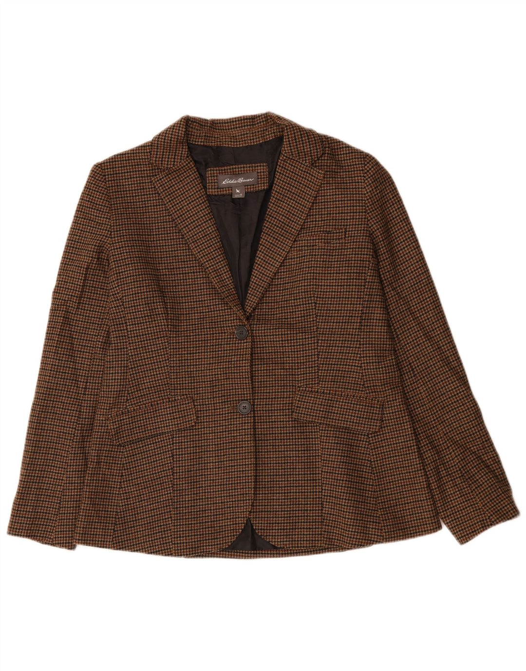 Jaqueta blazer feminina EDDIE BAUER com 2 botões EUA 12 grande marrom houndstooth