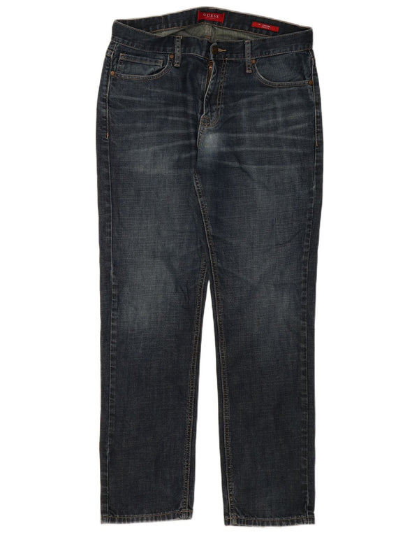 Guess Mens Straight Jeans W31 L30 Azul Algodão