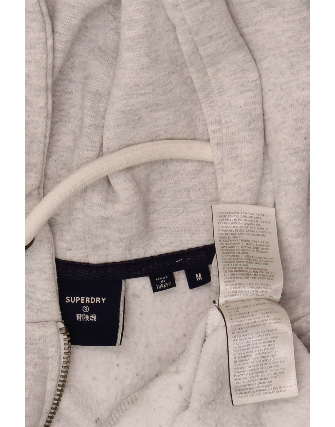 Suéter masculino Superdry com capuz e zíper gráfico cinza médio algodão