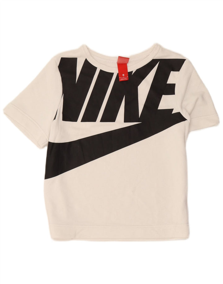 Suéter Nike feminino gráfico de manga curta com capuz UK 14 médio branco
