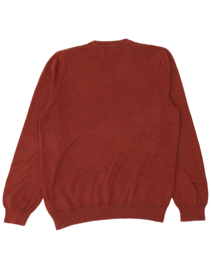Suéter masculino Marks & Spencer com decote em V grande algodão manchado vermelho