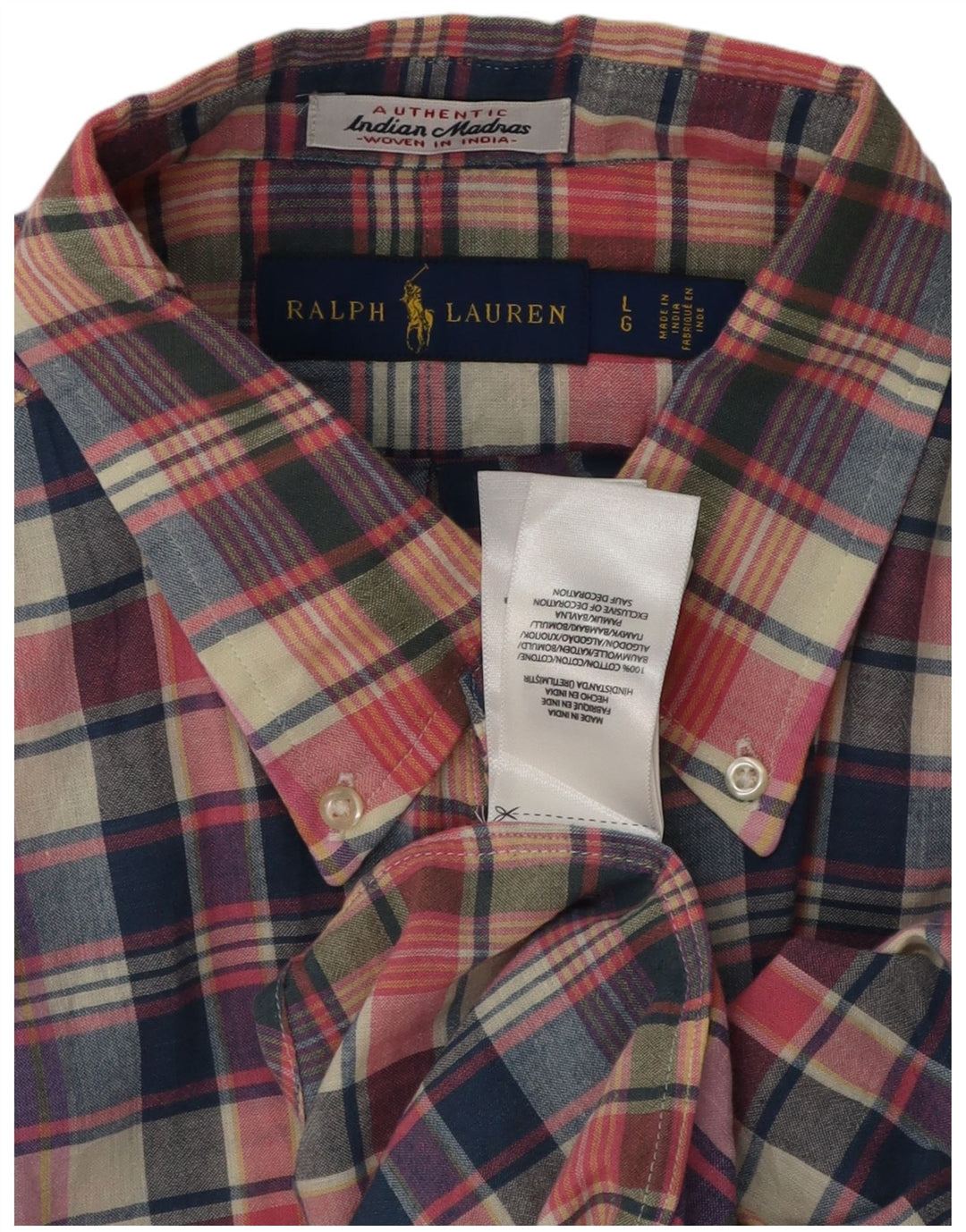 Ralph Lauren Camisa masculina de manga curta grande algodão xadrez multicolorido