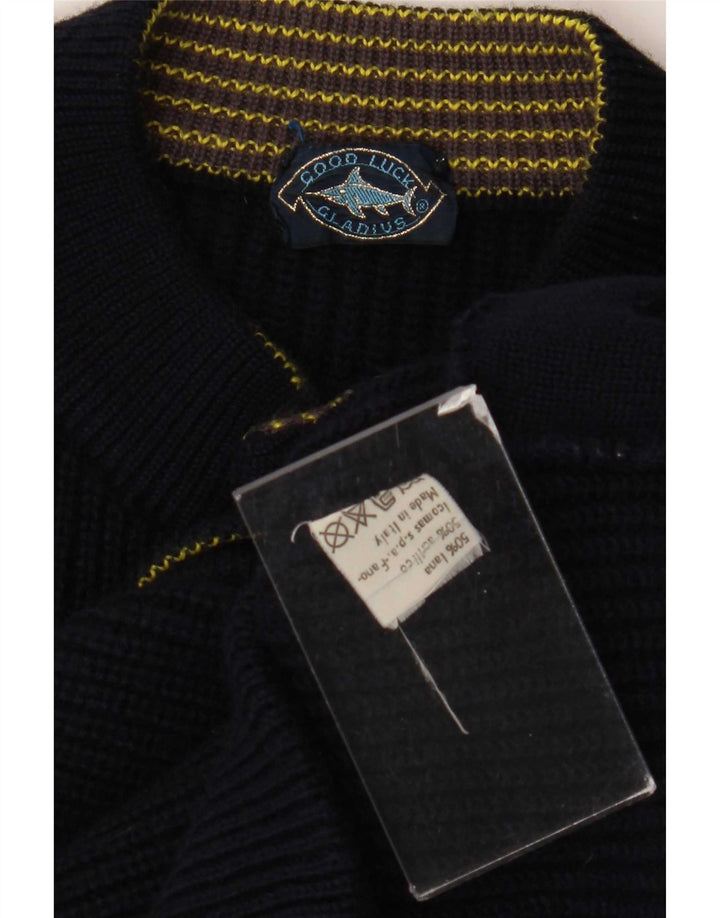 Suéter cardigã masculino Good Luck de lã azul marinho médio