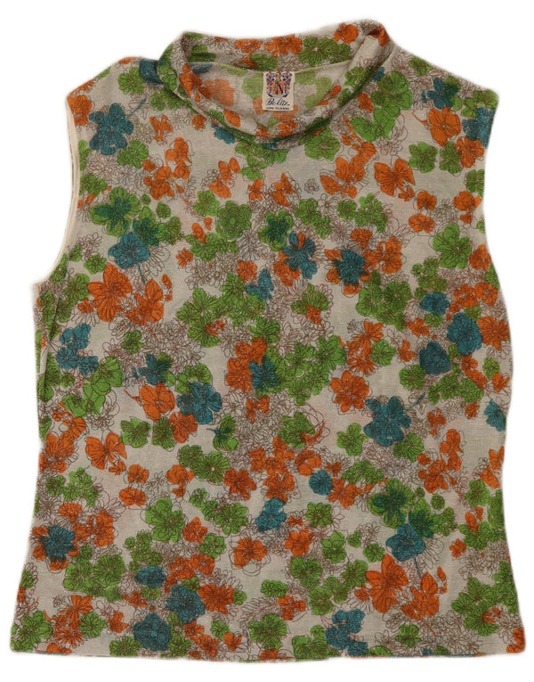 Colete feminino vintage UK 16 grande floral multicolorido