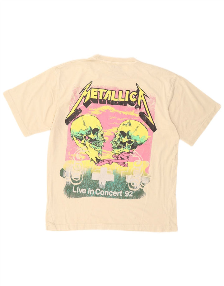Camiseta masculina com estampa Metallica PULL & BEAR de algodão bege pequeno