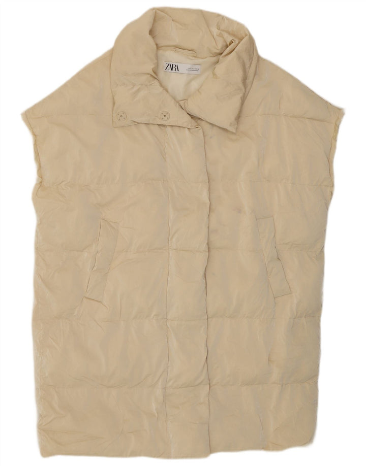 Zara Womens Oversized Longline acolchoado Gilet UK 10 pequeno poliéster bege