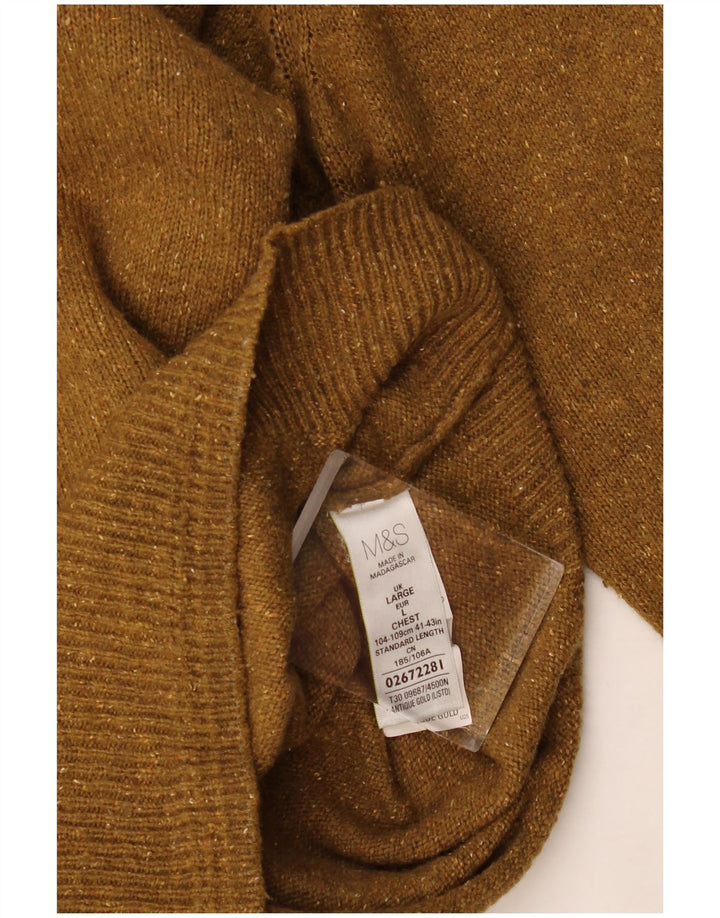 Suéter masculino Marks & Spencer com gola redonda, lã manchada cáqui grande