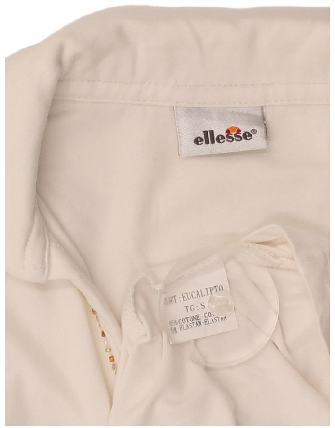 Camisa polo feminina ELLESSE UK 8 pequena algodão branco