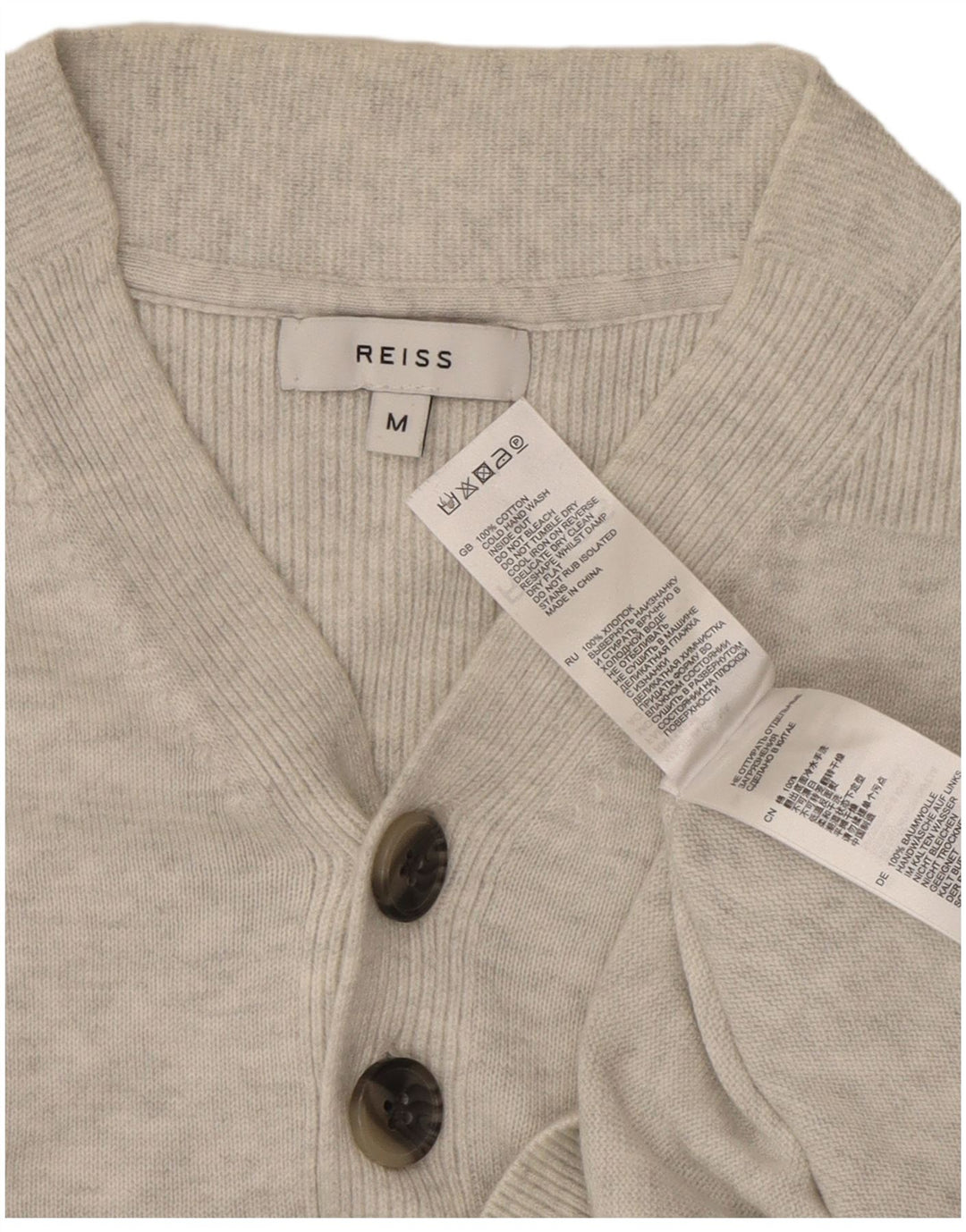 Suéter masculino Reiss com decote em V cinza médio manchado