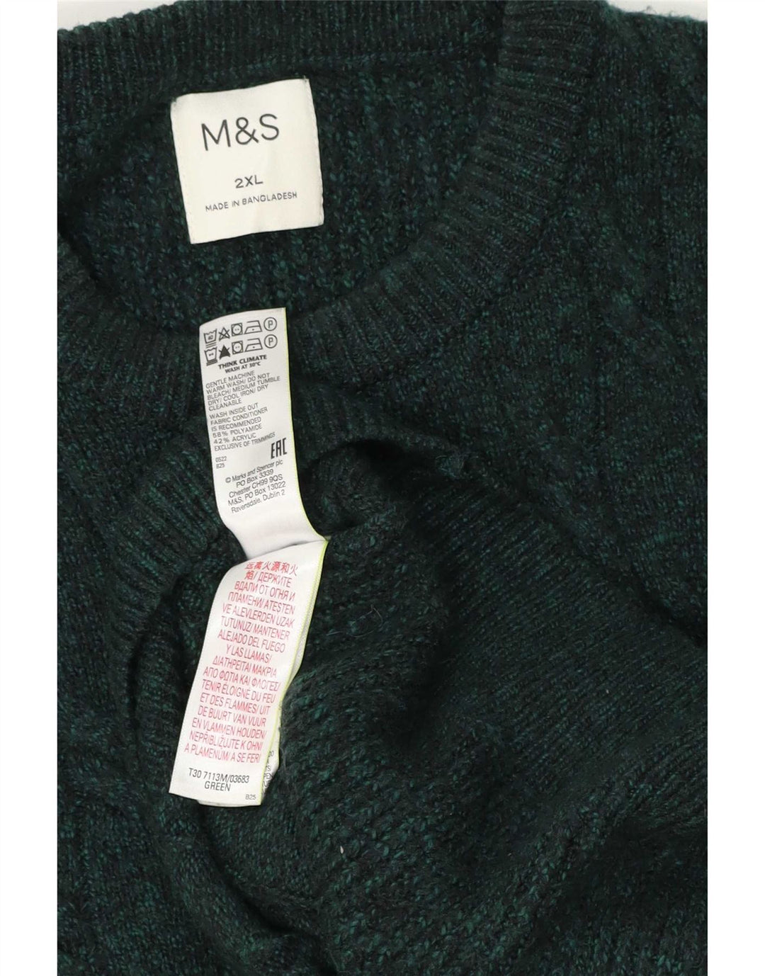 Suéter masculino Marks & Spencer com gola redonda 2XL poliamida verde