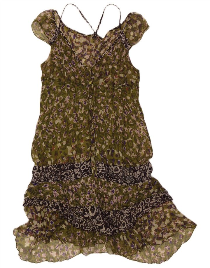 Liu Jo vestido feminino sem mangas em camadas IT 44 seda floral verde médio