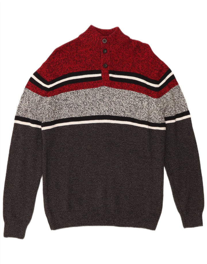 Suéter masculino CHAPS Grant Fit com botão e pescoço grande bloco colorido cinza