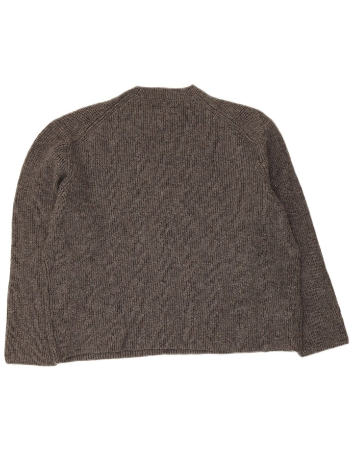 Suéter feminino All Saints com gola redonda grande Reino Unido 14 lã cinza médio