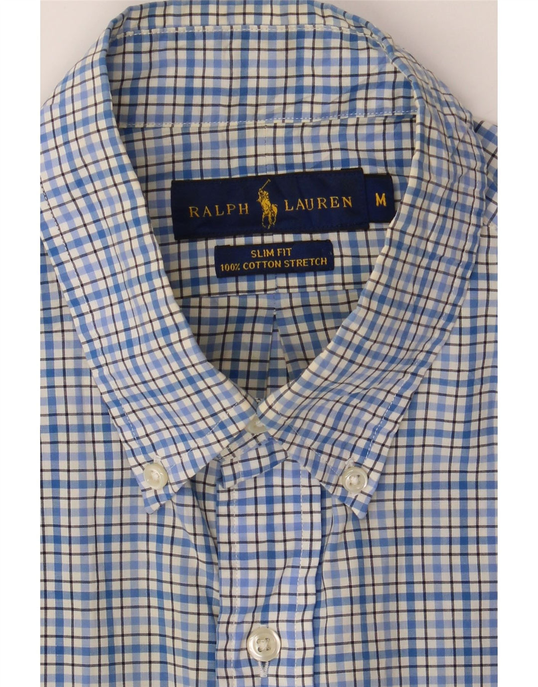 Camisa masculina slim fit RALPH LAUREN algodão xadrez azul médio