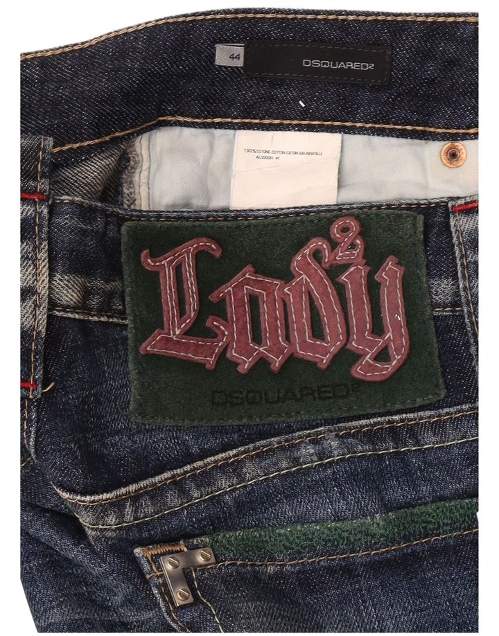 Dsquared2 Calça jeans feminina super baixa reta IT 44 médio W32 L35 azul manchado