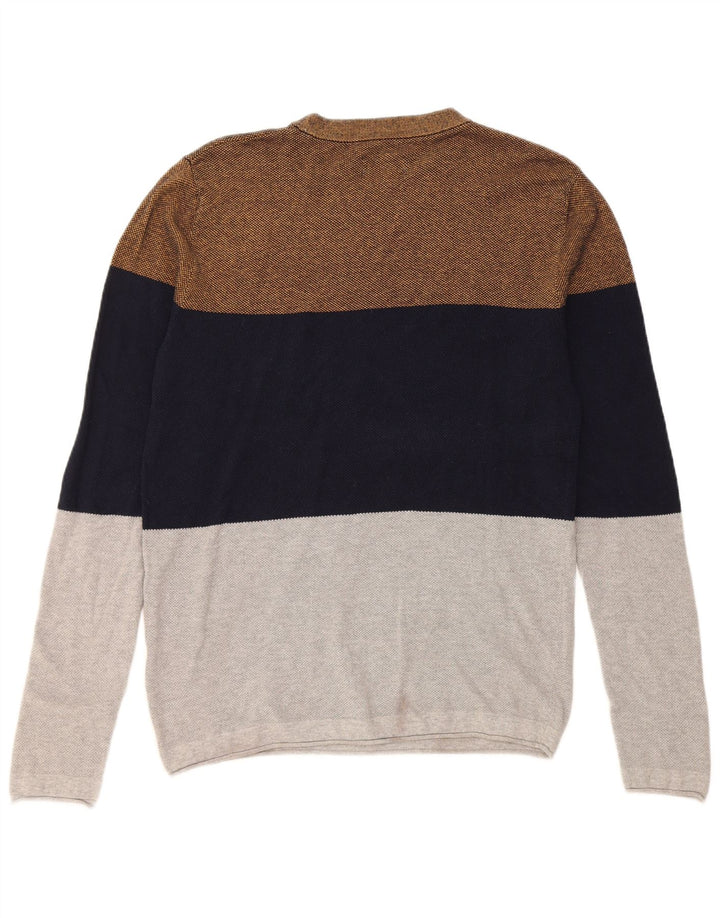 Suéter masculino Jack & Jones com gola redonda, grande bloco colorido multicolorido