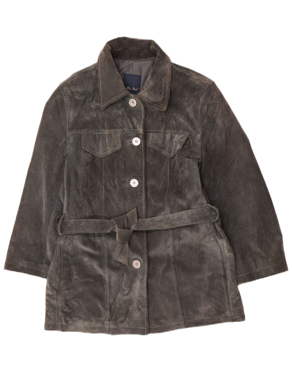 Jaqueta de camurça feminina vintage Reino Unido 14 couro cinza médio