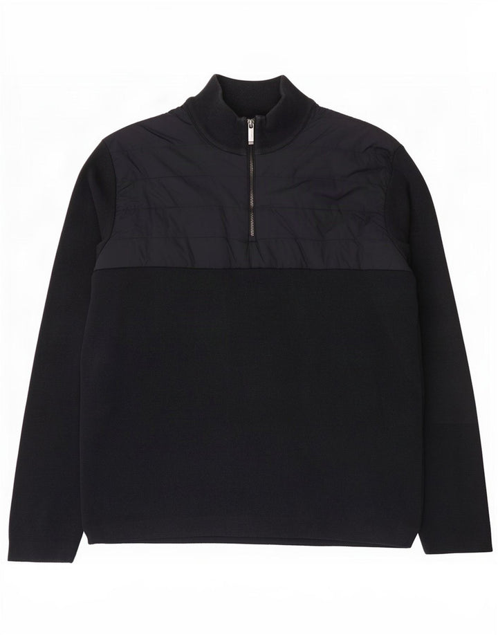 Suéter masculino Massimo Dutti com zíper e gola grande de algodão azul marinho