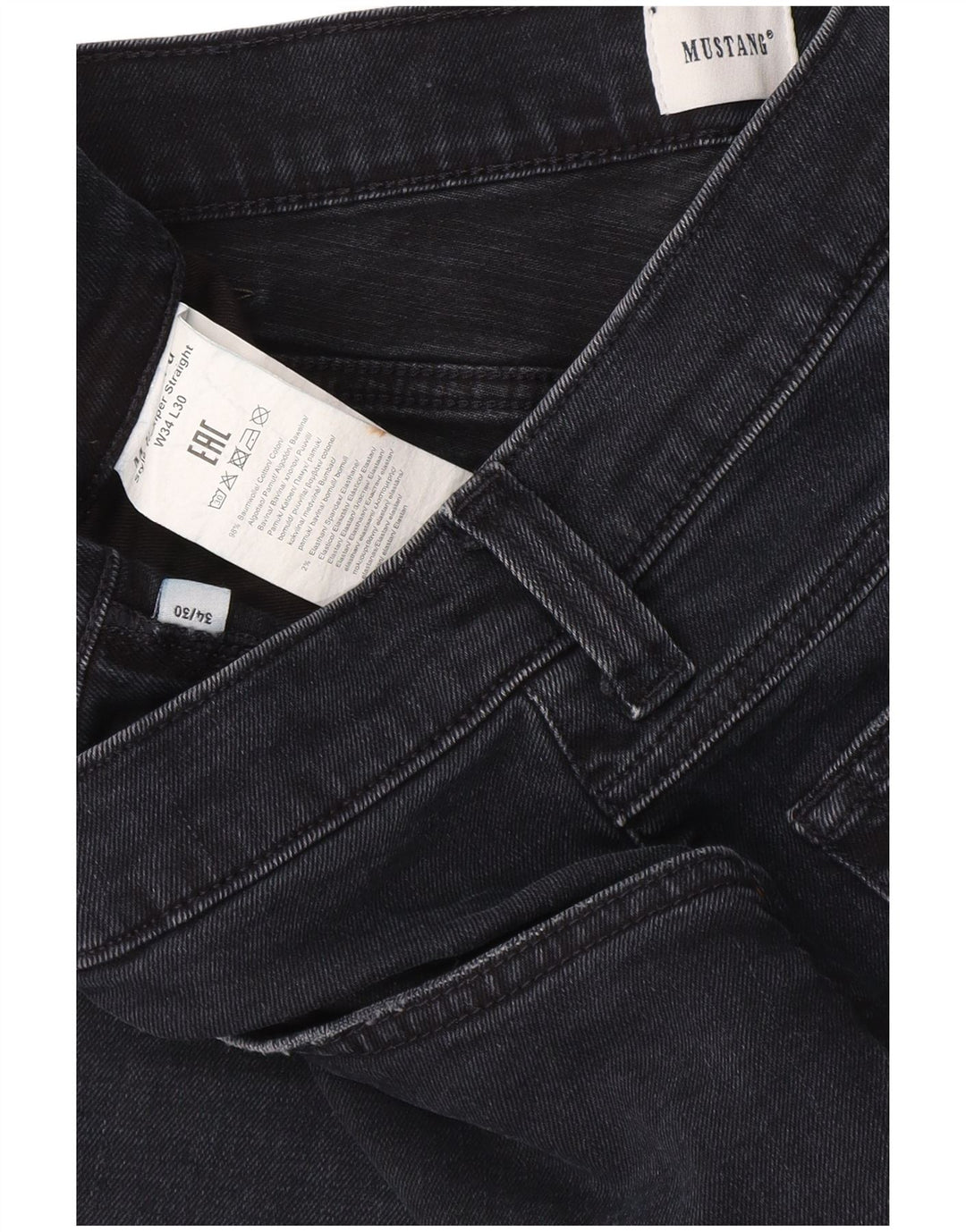 Mustang masculino recortado jeans reto W34 L24 algodão azul marinho