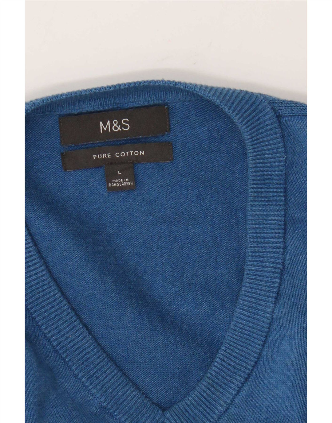 Suéter masculino Marks & Spencer com decote em V grande algodão azul