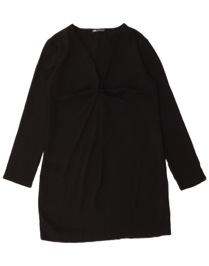 Vestido feminino Zara de manga comprida UK 10 pequeno poliéster preto