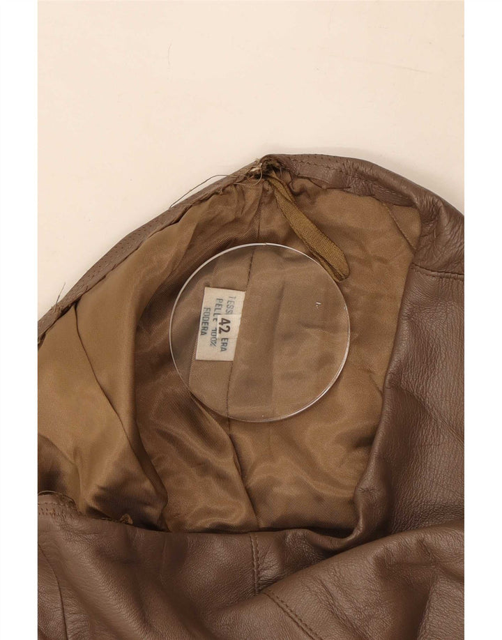 Saia de couro feminina vintage IT 42 médio W28 marrom