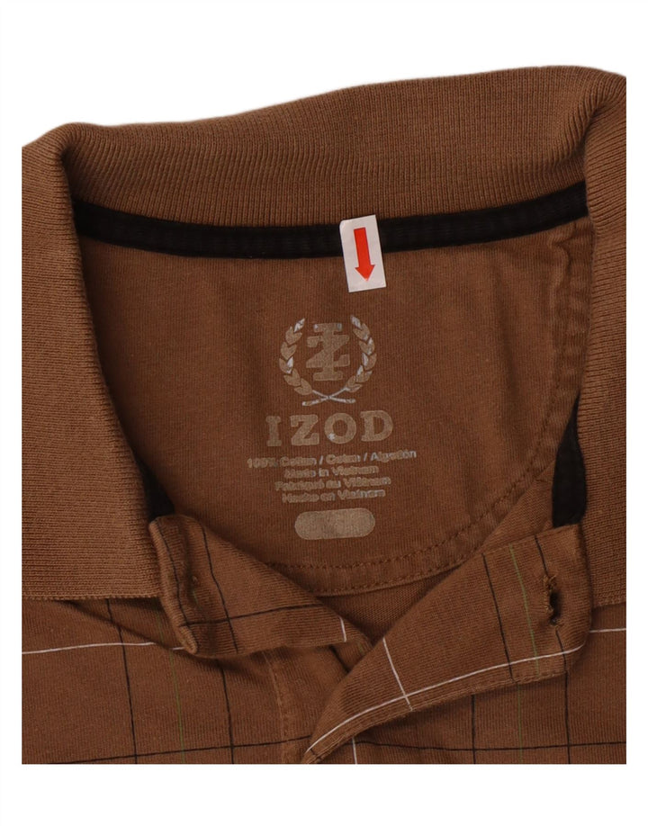 Camisa polo masculina Izod de algodão geométrico marrom médio