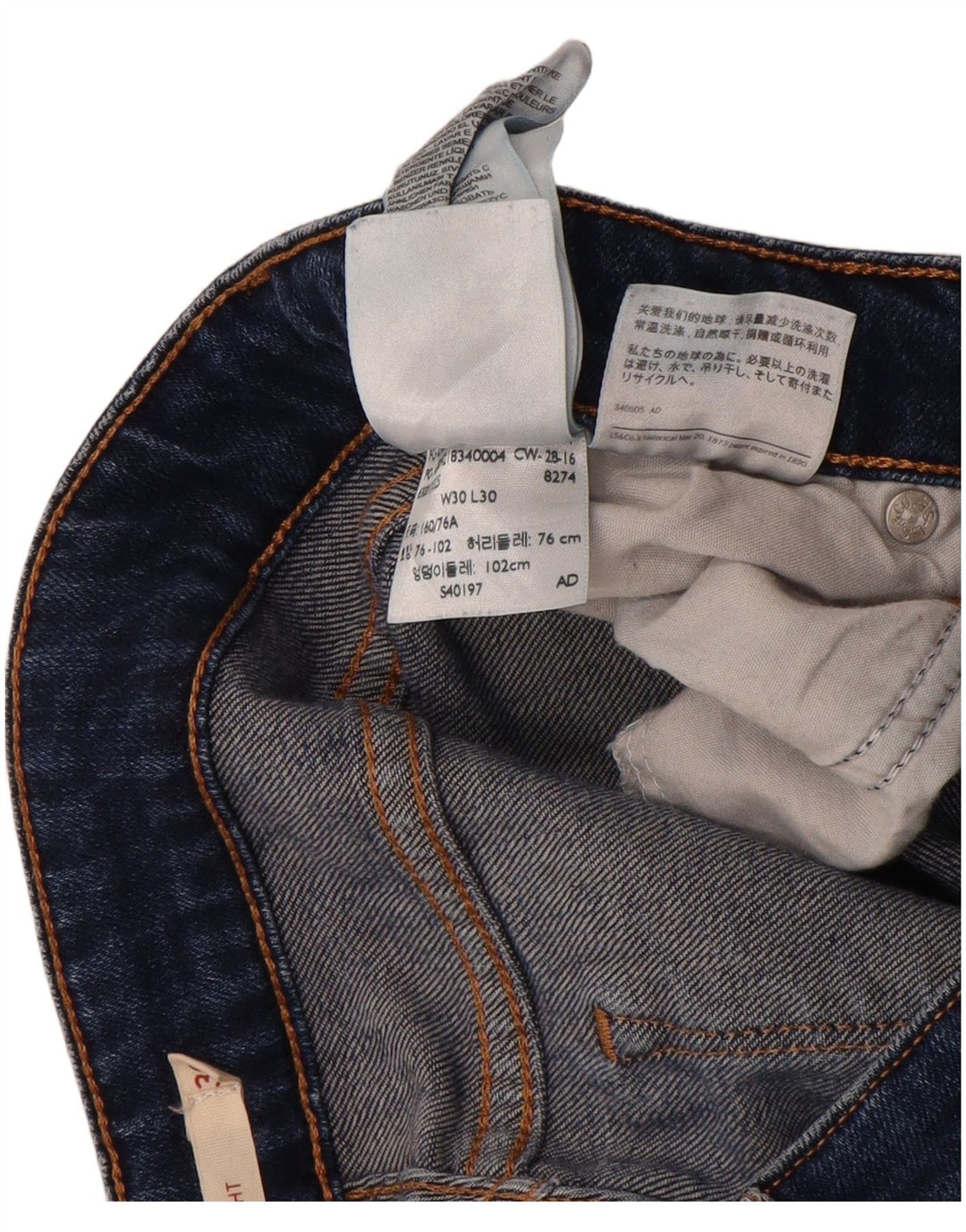 Calça jeans feminina Levi's 714 Straight W30 L30 azul algodão