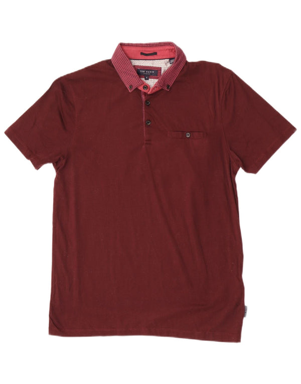 Camisa polo masculina Ted Baker tamanho 3 algodão geométrico marrom médio