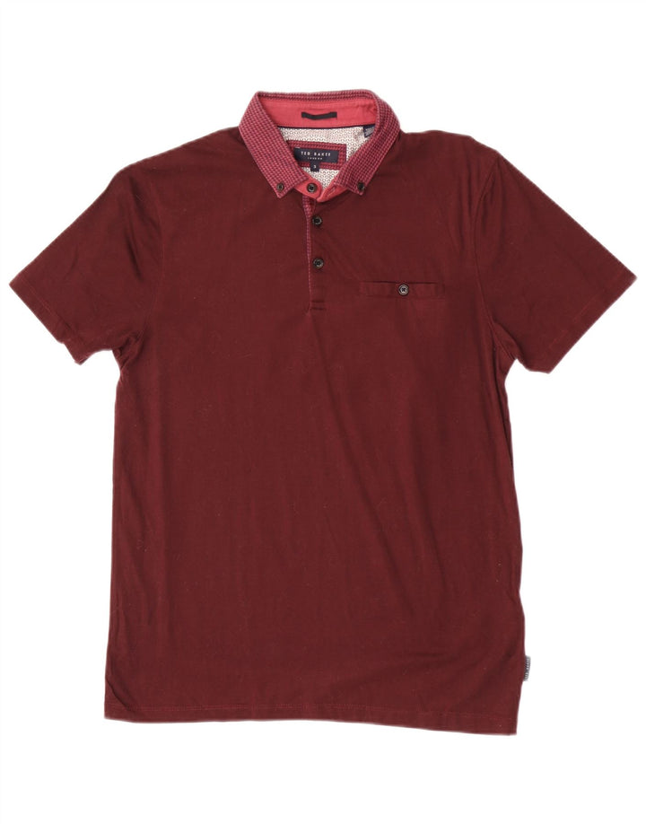 Camisa polo masculina Ted Baker tamanho 3 algodão geométrico marrom médio