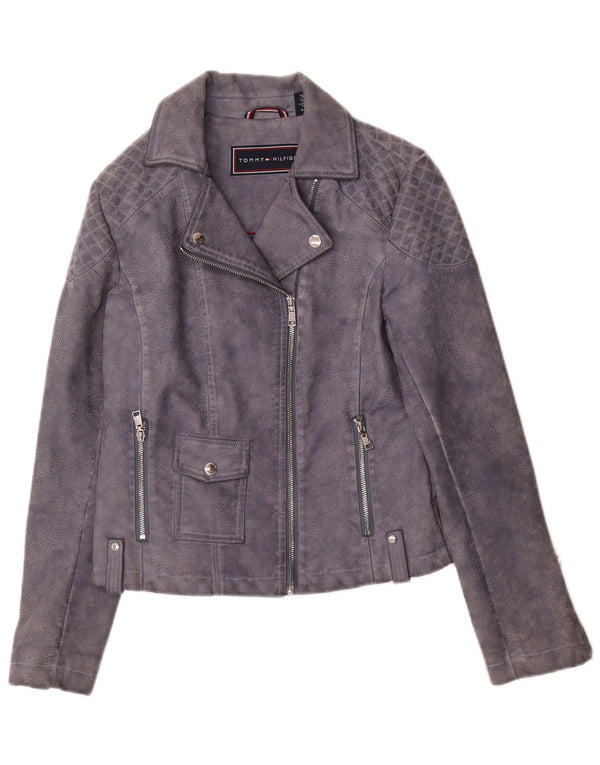 Jaqueta feminina de couro sintético Tommy Hilfiger para motociclista Reino Unido 10 pequena cinza