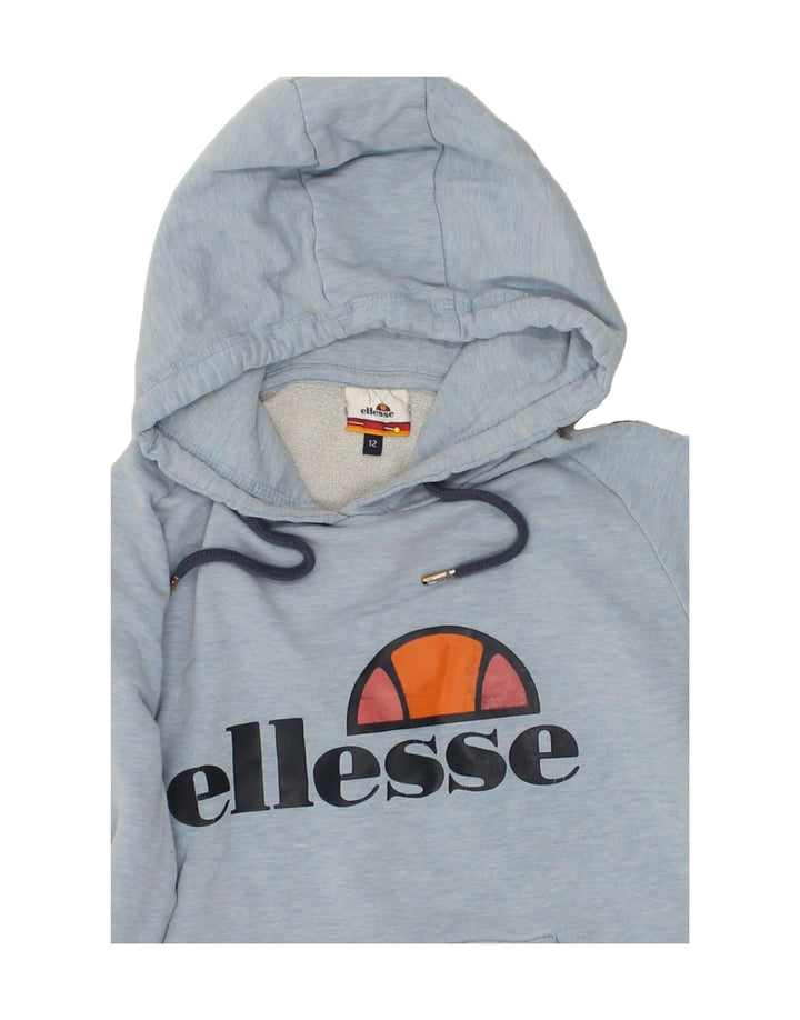 ELLESSE Womens Graphic Hoodie Jumper UK 12 Medium Blue Cotton Vintage Ellesse and Second-Hand Ellesse from Messina Hembry 