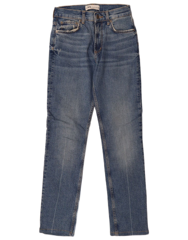 Calça jeans reta feminina Zara EU 34 2XS W24 L29 azul algodão