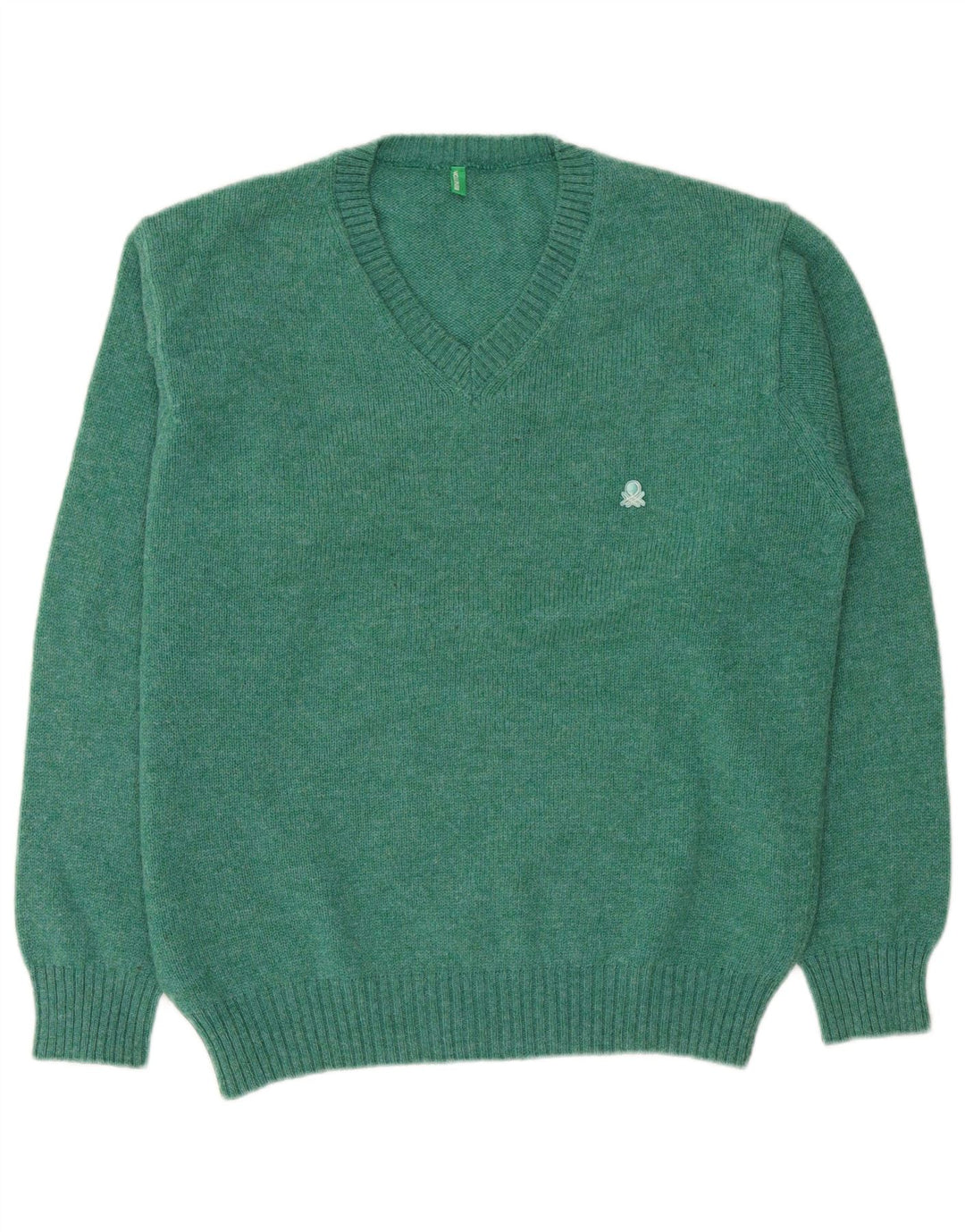 Suéter masculino Benetton com decote em V grande lã verde