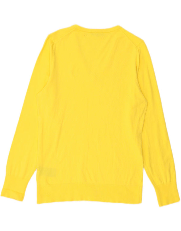 TOMMY HILFIGER Womens V-Neck Jumper Sweater UK 16 Large Yellow Cotton