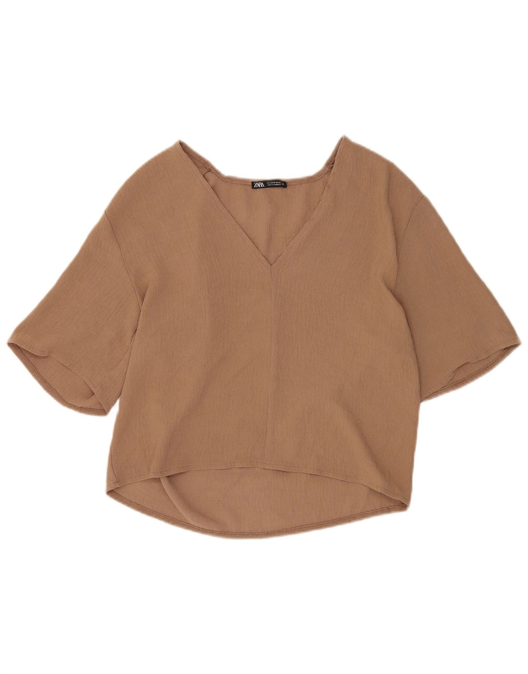 Blusa feminina Zara manga 1/2 top Reino Unido 10 pequeno marrom