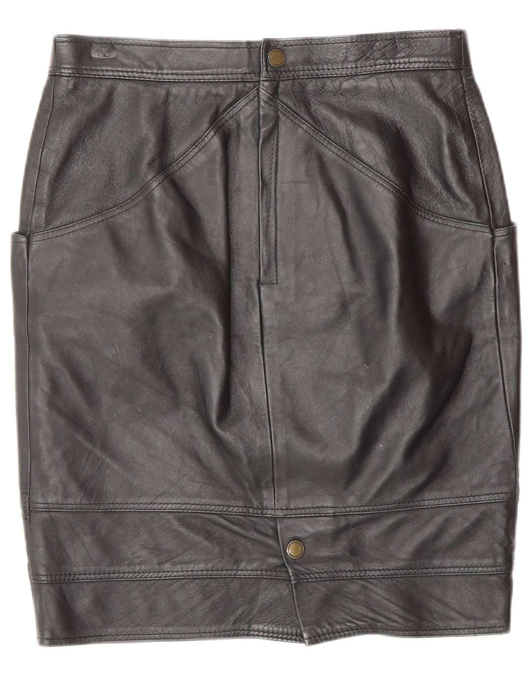 Saia feminina de couro VINTAGE IT 44 médio W28 couro preto