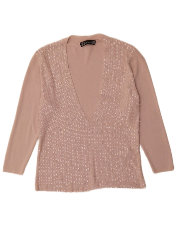 Blusa feminina Zara UK 14 grande rayon rosa