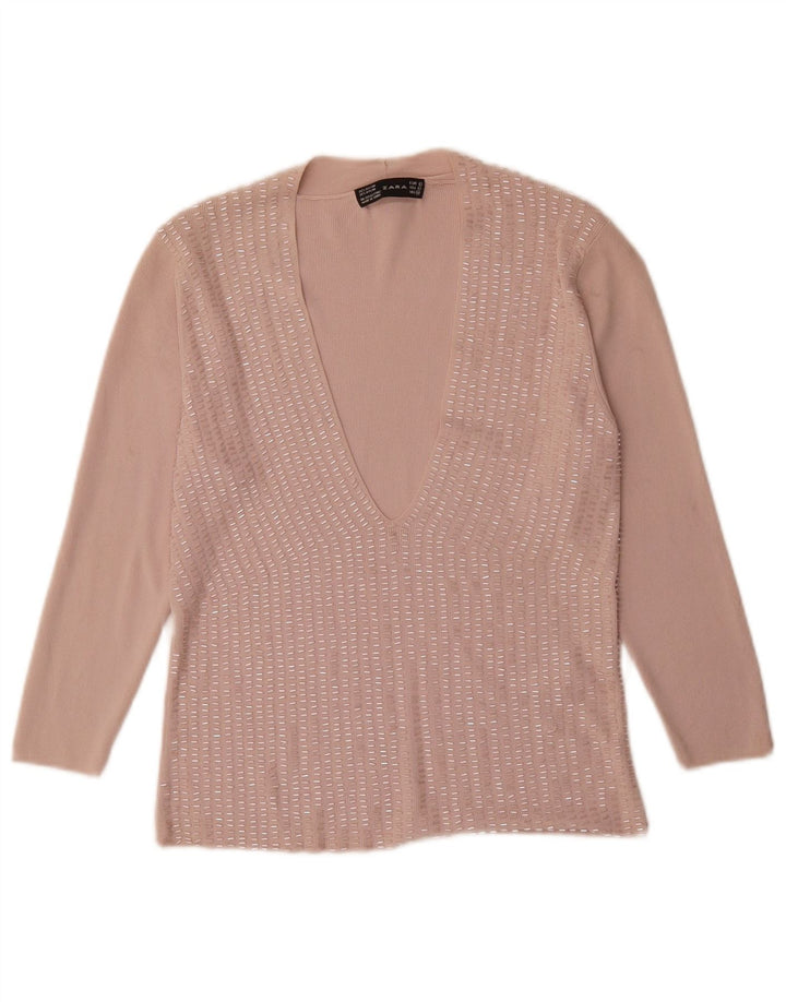 Blusa feminina Zara UK 14 grande rayon rosa