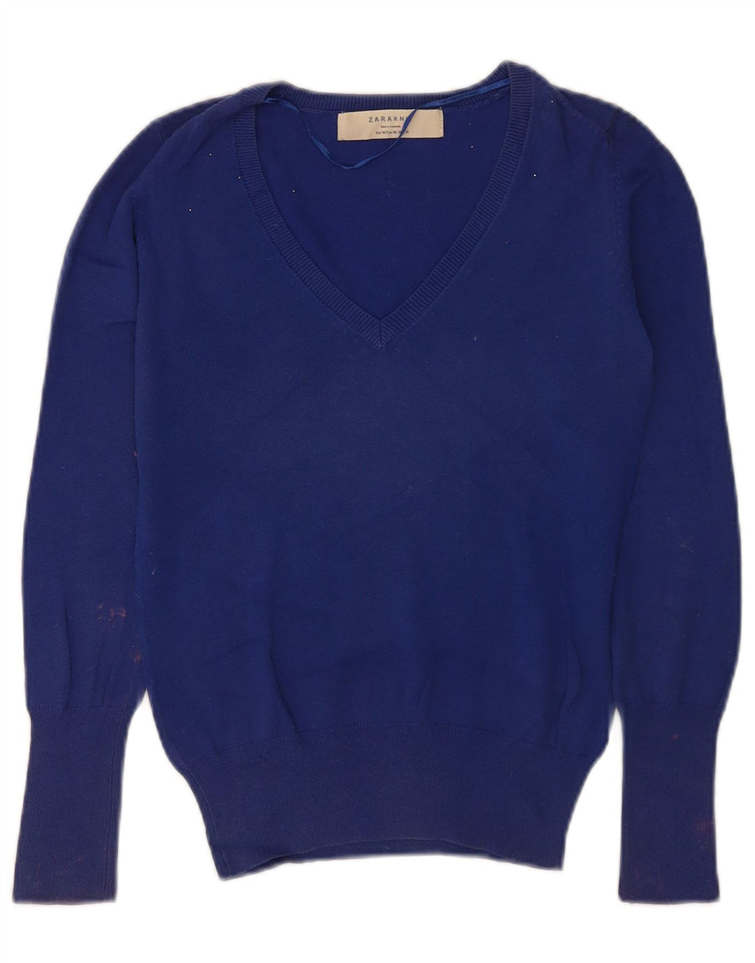 Suéter feminino Zara com decote em V Reino Unido 12 algodão azul médio
